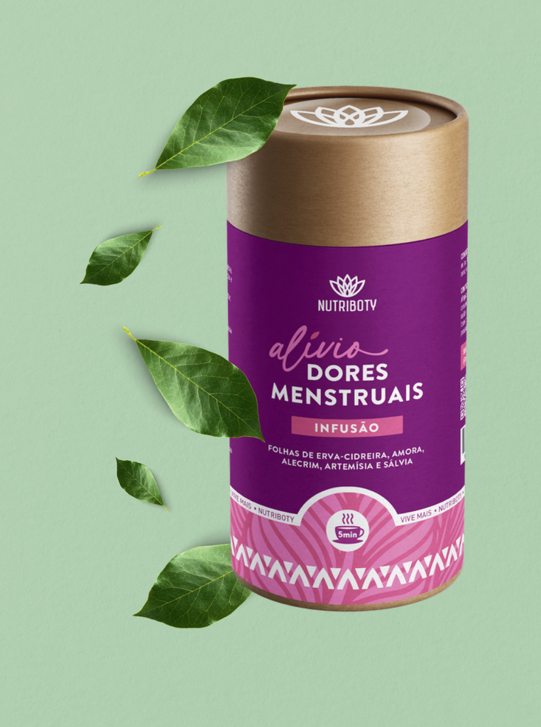 A Infusão Alívio Dores Menstruais combina alecrim, artemísia, erva-cidreira, folha de amora e sálvia para aliviar cólicas, regular o ciclo e equilibrar as hormonas.